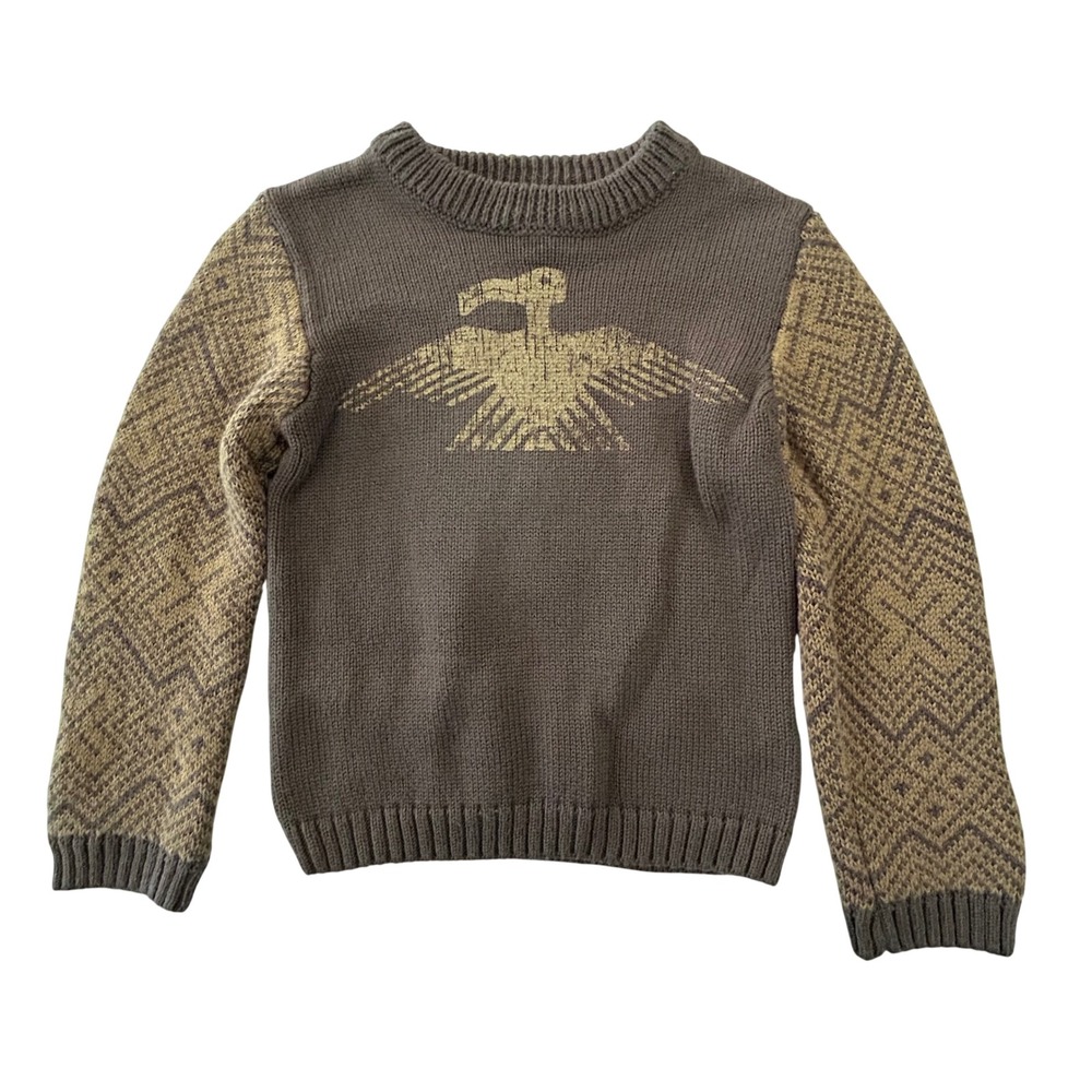 Tea Collection Condor Sweater Kid's 3T Brown‎ Pima Cotton Bird Graphic Knit